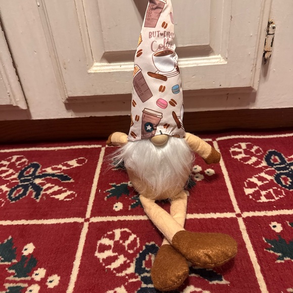 Accessories - Whimsical Gnome with Coffee-Themed Hat “but first coffee”